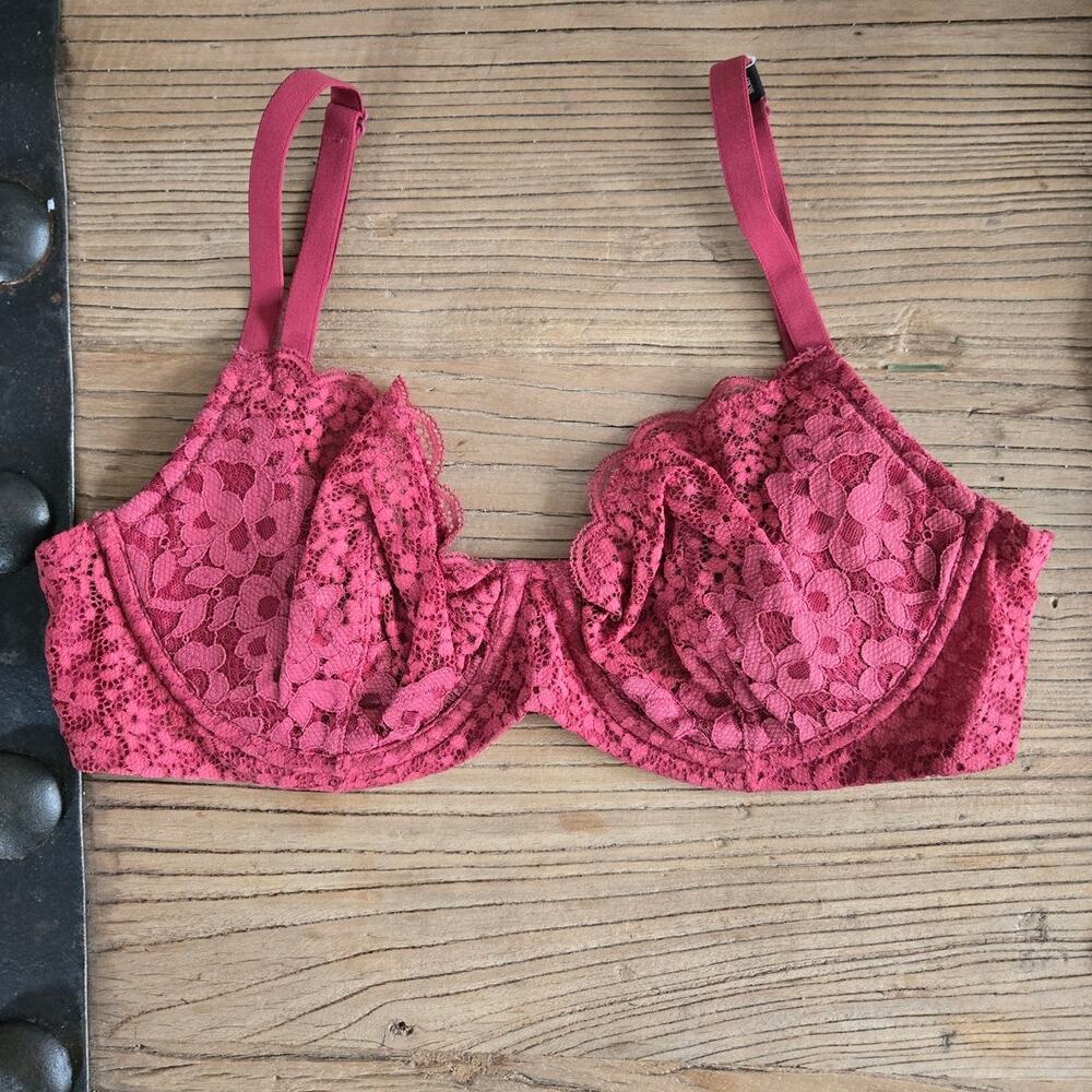 Victoria's Secret Body By Victoria Unlined Demi Rust Red Lace Bra sz 34D